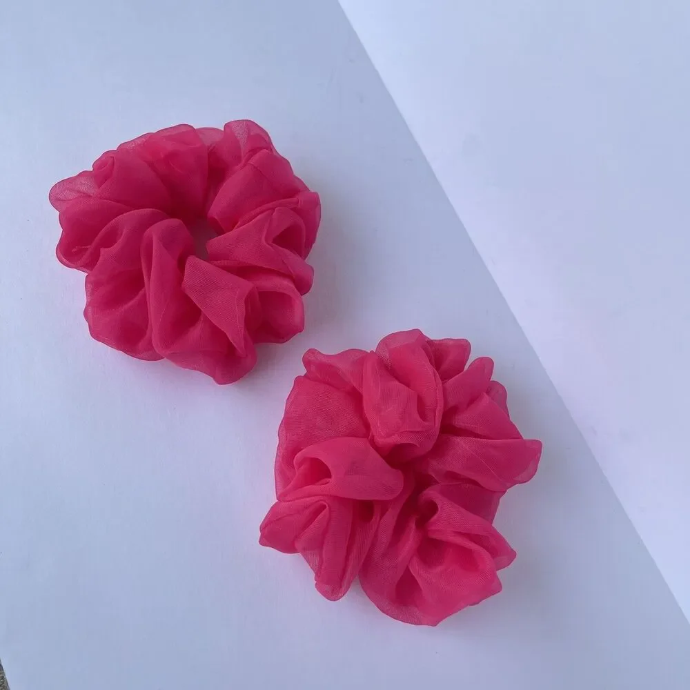 New Pink Chiffon Scrunchie Hair Tie 2 XLarge Set